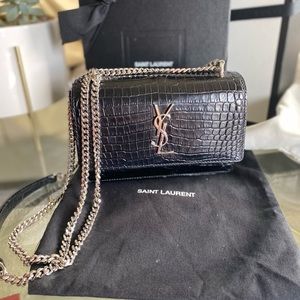 YVES SAINT LAURENT Black sunset croc skin pattern leather
